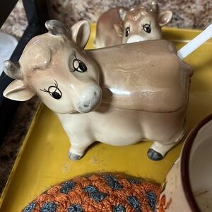 Vintage Otagiri Japan 1981 Chubby Brown Cow Salt and Pepper Shakers and Creamer